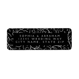 Formal Scrolling Leaves Black Wedding Address Label
