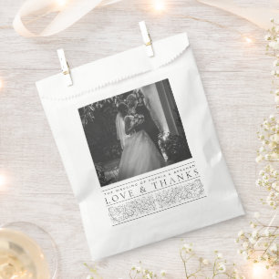 Formal Scrolling Leaves Black White Wedding Photo Favor Bag