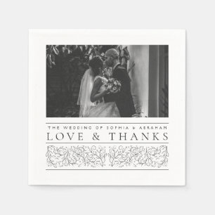 Formal Scrolling Leaves Black White Wedding Photo Napkins