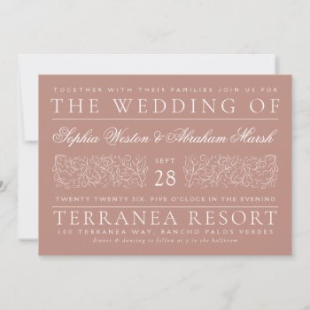 Formal Scrolling Leaves Dusty Rose Wedding Invitation by beckynimoy at Zazzle