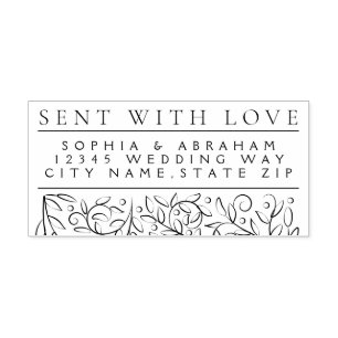 Formal Scrolling Leaves Sketch Wedding Address Self-inking Stamp