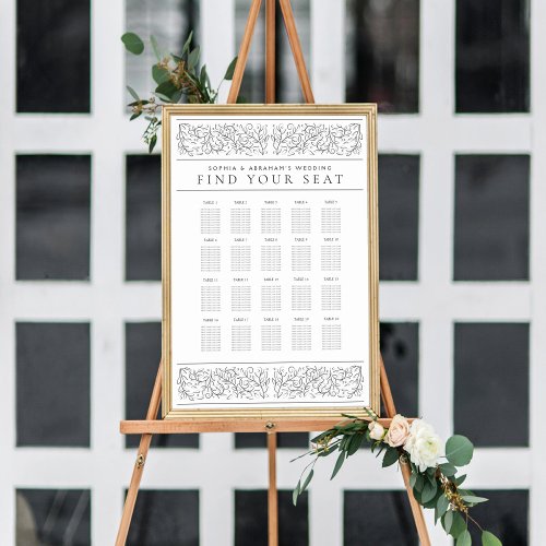 Formal Scrolling Leaves Wedding Seating Chart