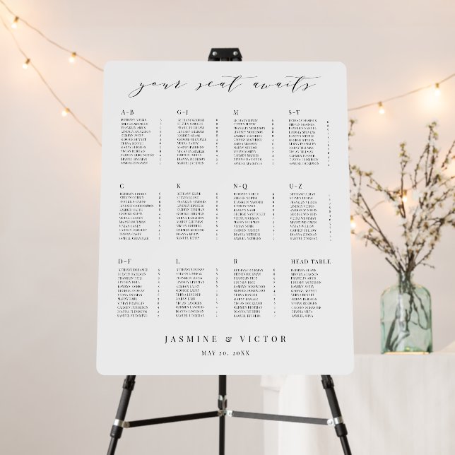 Formal Seating Chart Wedding Reception Table Sign (In Situ (Stand))