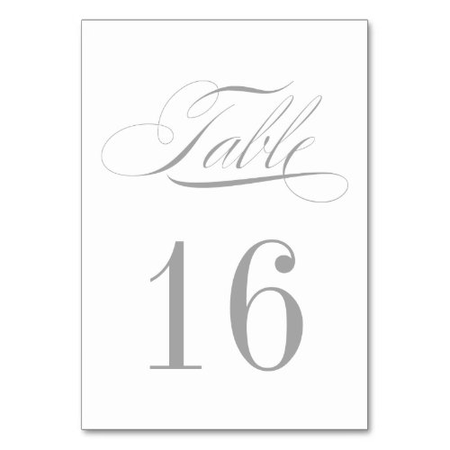 Formal Silver and White Table Number Card