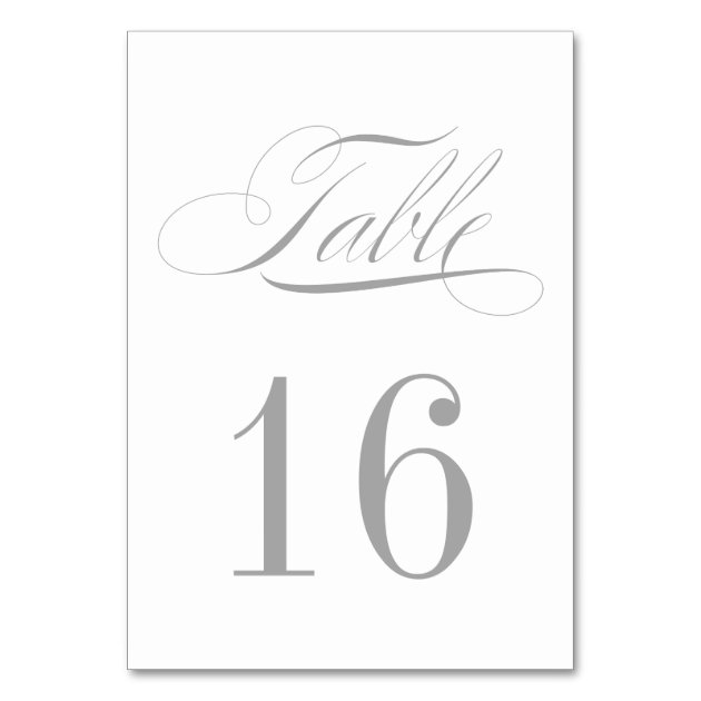 Formal Silver And White Table Number Card
