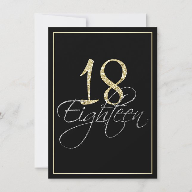 Formal Silver Black and Gold 18th Birthday Party Invitation (Front)