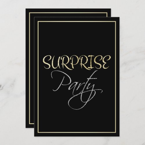 Formal Silver Black and Gold 18th Surprise Party Invitation