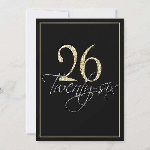 Formal Silver Black and Gold 26th Birthday Party Invitation