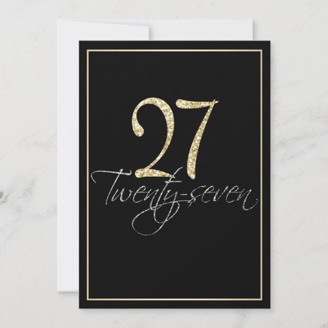 Formal Silver Black and Gold 27th Birthday Party Invitation (Front)