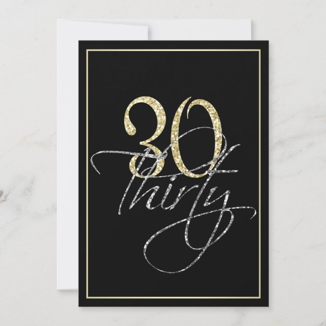 Formal Silver Black and Gold 30th Birthday Party Invitation (Front)