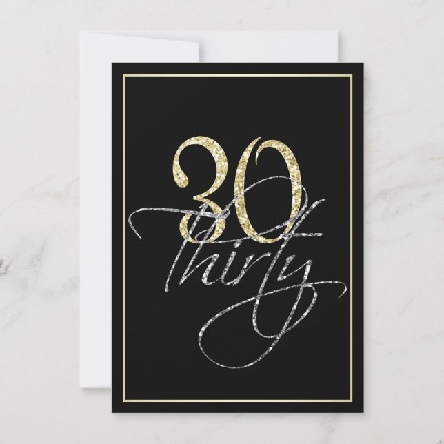 Formal Silver Black and Gold 30th Birthday Party Invitation (Front)