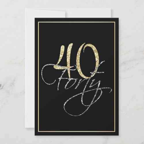 Formal Silver Black and Gold 40th Birthday Party Invitation