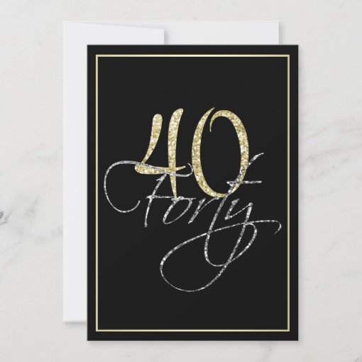 Formal Silver Black And Gold 40th Birthday Party Invitation Zazzle 3686