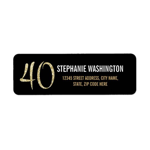 Formal Silver Black and Gold 40th Birthday Party Label