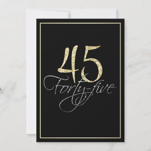Formal Silver Black and Gold 45th Birthday Party Invitation