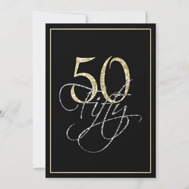 Formal Silver Black and Gold 50th Birthday Party Invitation (Front)