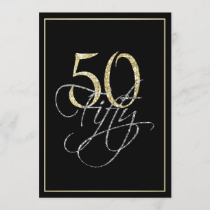Formal Silver Black and Gold 50th Birthday Party Invitation