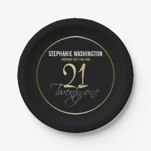 Formal Silver, Black & Gold 21st Birthday Paper Plates