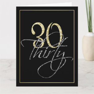 Formal Silver, Black & Gold 30th Birthday Party Card