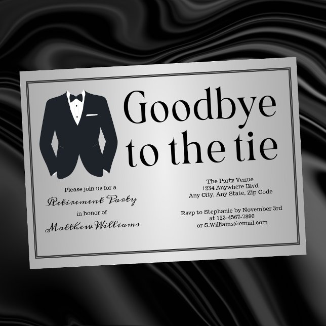 Formal Silver Black Tie Tuxedo Retirement Party Invitation (Creator Uploaded)