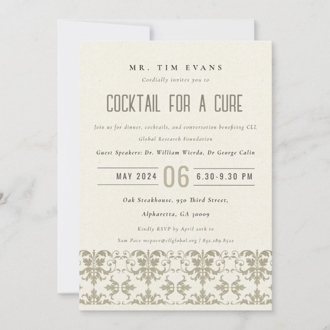 Formal Silver Damask Cocktail Seminar Event Invitation (Front)