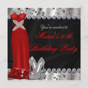 Formal Silver Red Gown & Heels Party Invitation