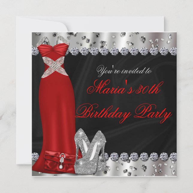 Formal Silver Red Gown & Heels Party Invitation (Front)