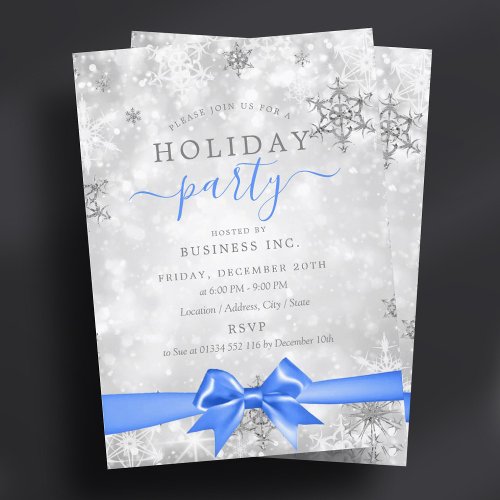 Formal Silver Ribbon Corporate Holiday Party Blue  Invitation