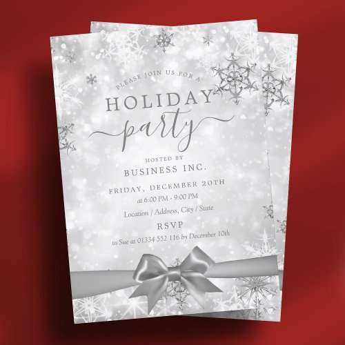 Formal Silver Ribbon Corporate Holiday Party  Invitation