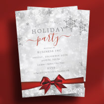 Formal Silver Ribbon Corporate Holiday Party Red Invitation