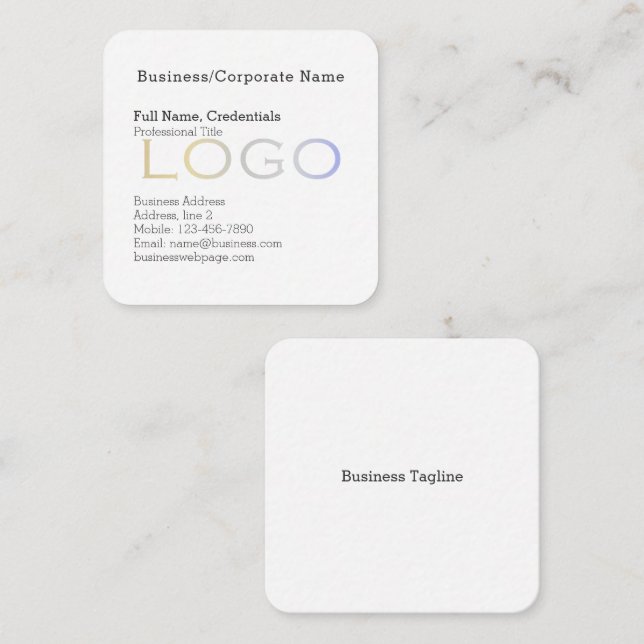 Formal Simple Business Logo Background Black White Square Business Card (Front/Back)