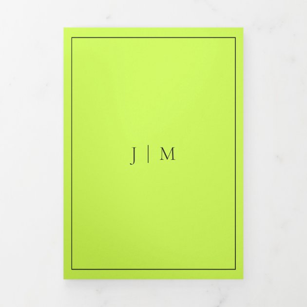 Formal Simple Frame Modern Cyber Lime Jet Black Tri-Fold Card
