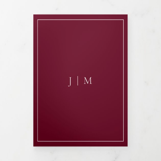 Formal Simple Frame Modern Wedding burgundy Tri-Fold Card