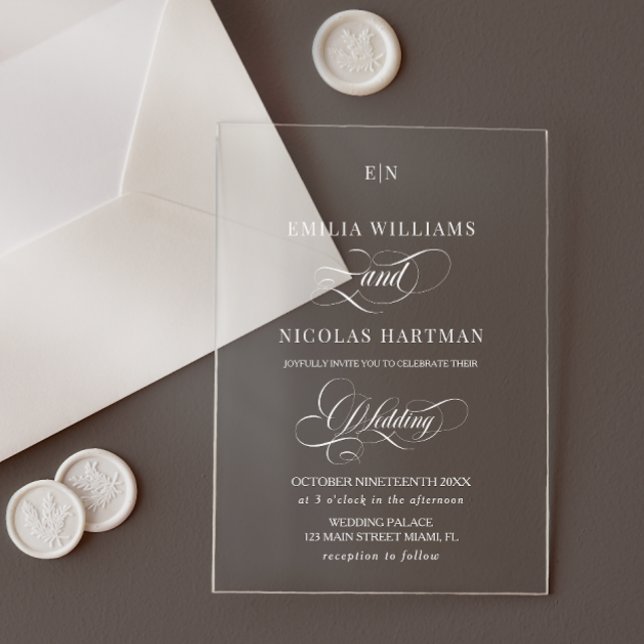 Formal Simple Monogram Classic Wedding  Acrylic Invitations (Creator Uploaded)