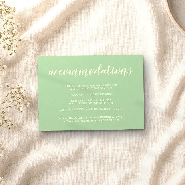Formal Simple Pistachio Wedding Accommodations Enclosure Card