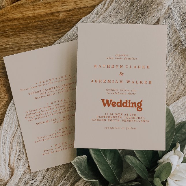 Formal Simple Terracotta Front and Back Wedding Invitation (Creator Uploaded)