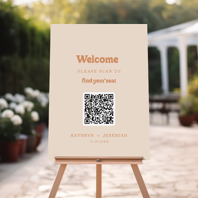 Formal Simple Terracotta QR Code Seating Chart Foam Board (Creator Uploaded)