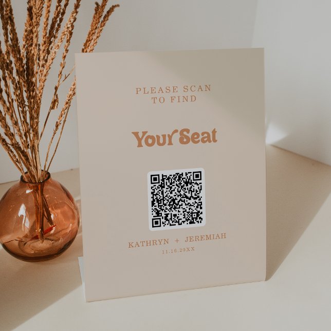 Formal Simple Terracotta Seating Chart QR Code Pedestal Sign (Creator Uploaded)
