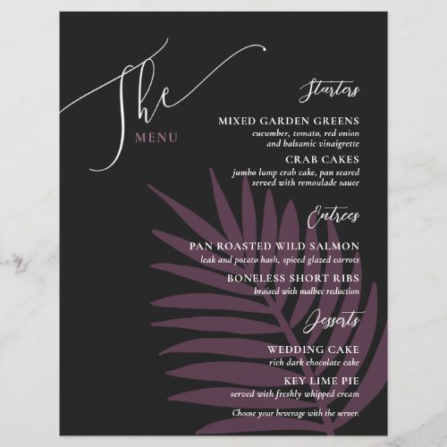 Formal Simple Wedding Menu Black Magenta