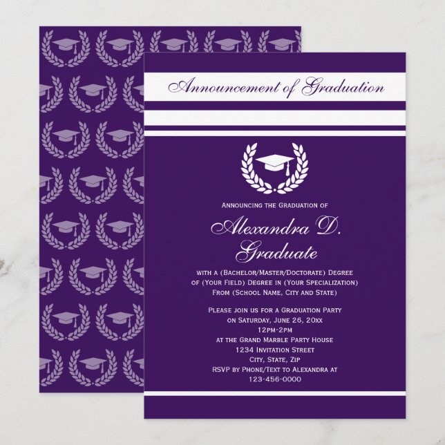 Formal Stripes College High School Graduation Invitation (Front/Back)
