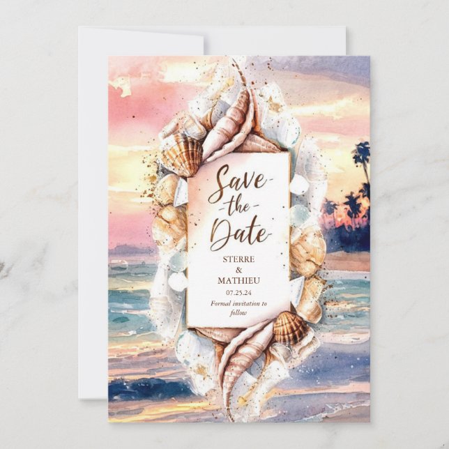Formal Sunset Sun Beach Wedding Save The Date (Front)