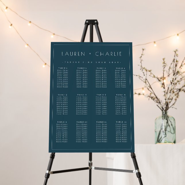Formal Teal Seating Chart Foam Board (In Situ (Stand))