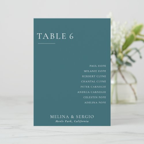 Formal Teal Wedding Table 6 Seating Chart Invitation
