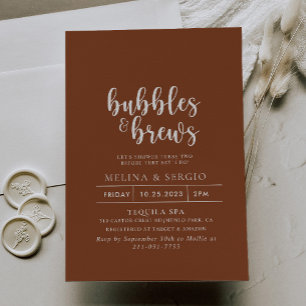 Formal Terracotta Bubbles & Brews Bridal shower Invitation