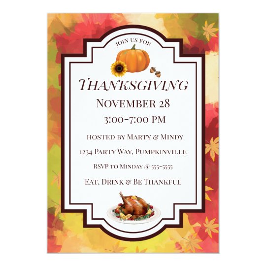 Formal Thanksgiving autumn Leaves turkey Invitation | Zazzle.com