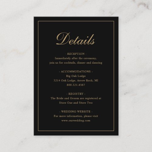 Formal Traditional Elegant Black and Gold Wedding Enclosure Card