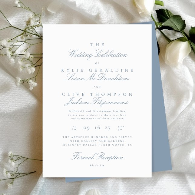 Formal Traditional Elegant Classic Dusty Blue Invitation (Creator Uploaded)