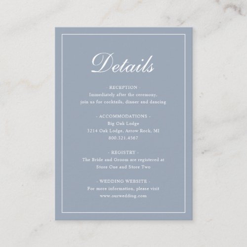 Formal Traditional Elegant Dusty Blue Wedding Enclosure Card