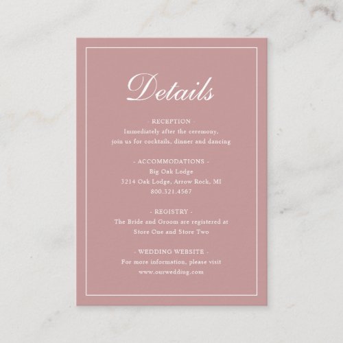 Formal Traditional Elegant Dusty Rose Pink Wedding Enclosure Card