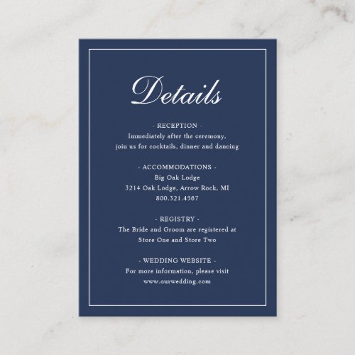 Formal Traditional Elegant Navy Blue Wedding Enclosure Card